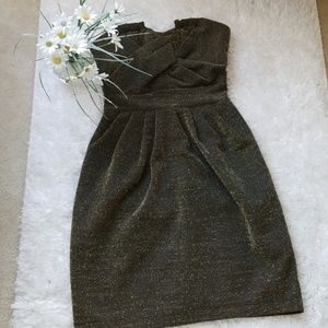 ⬇️ H&M mini strapless gold black dress sz 2